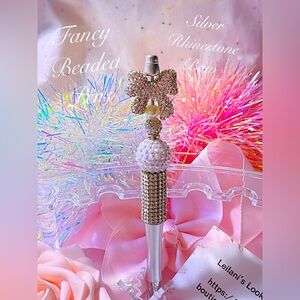 Fancy Beaded Pens,silver rhinestone bow,Fancy pens, Acrylic beads, rhinestones